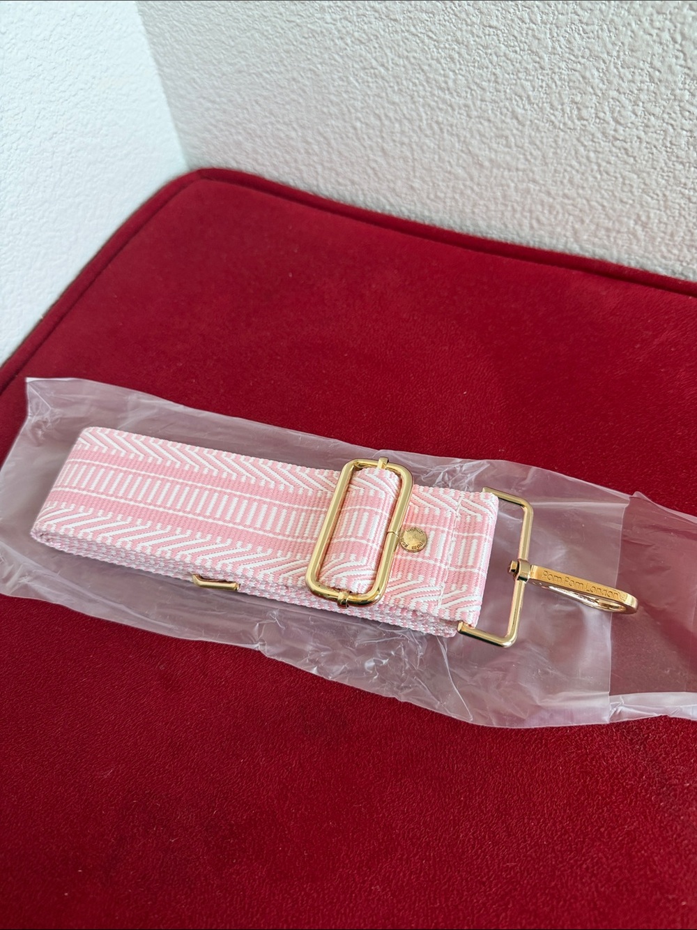 Pom Pom London Adjustable Multicolor Stripe Crossbody Strap - Pink & White.